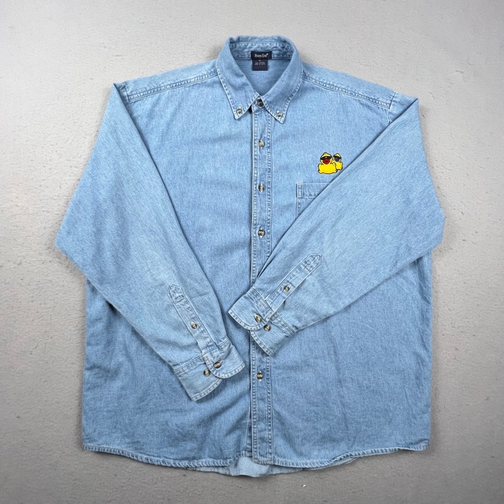 Rivers End Denim Shirt Mens XL Duck Embroidery Long Sleeve Button Down 90s Jeep